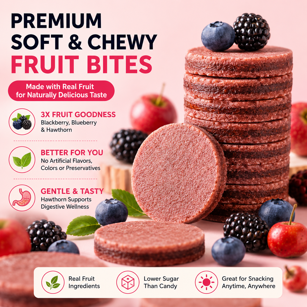 😋Blueberry & Mulberry Filled Hawthorn -🫐Natural Healthy Green Snack.-AUX